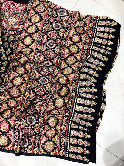 Ajarakh Print Saree With Unstitched Blouse
