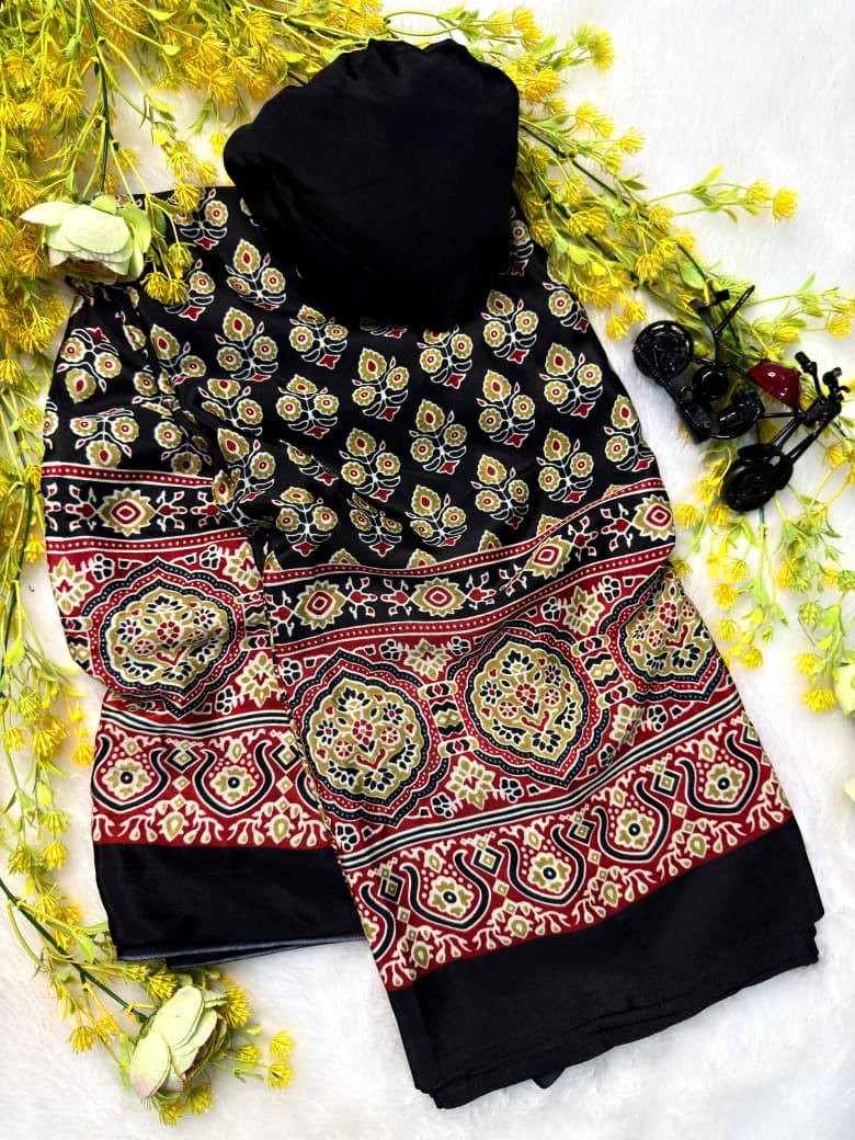 Ajarakh Print Saree With Unstitched Blouse