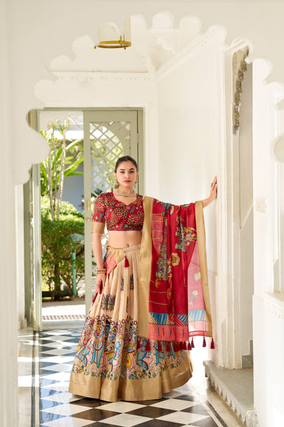 Dola Silk Kalamkari Print Lehenga Choli With Dupatta