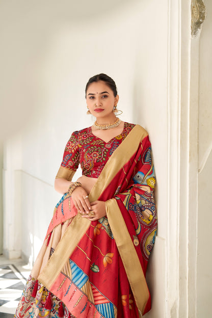 Dola Silk Kalamkari Print Lehenga Choli With Dupatta