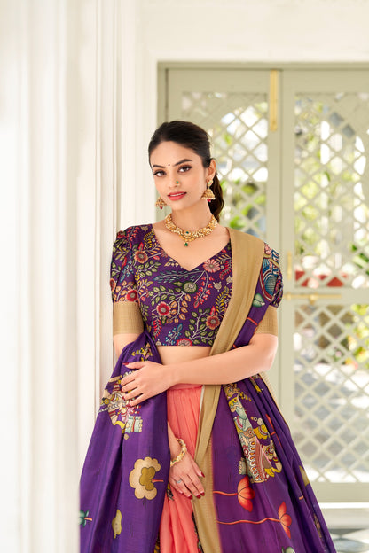 Dola Silk Kalamkari Print Lehenga Choli With Dupatta