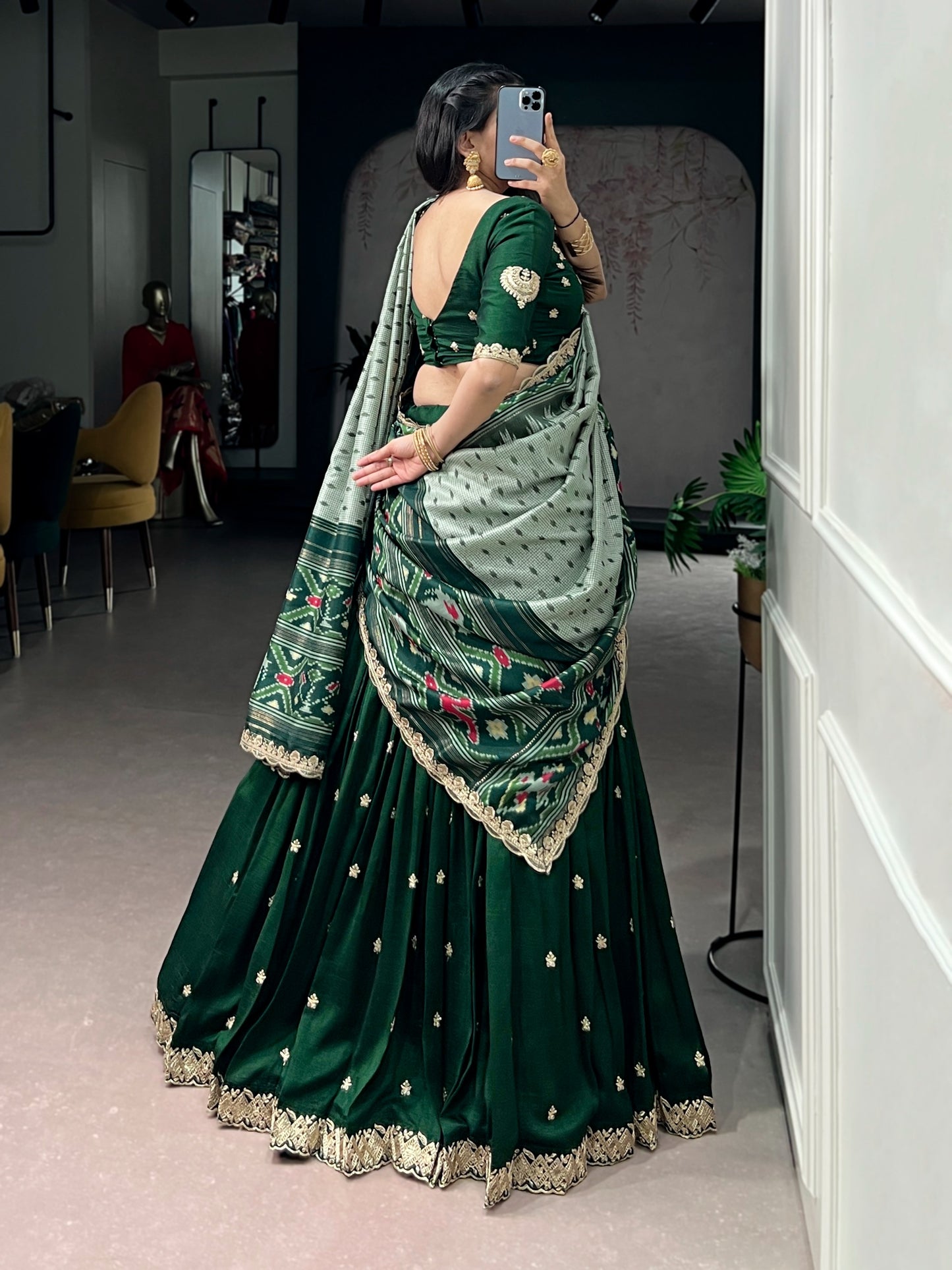 Elegant Green Embroidered Silk Lehenga Choli with Printed Dupatta
