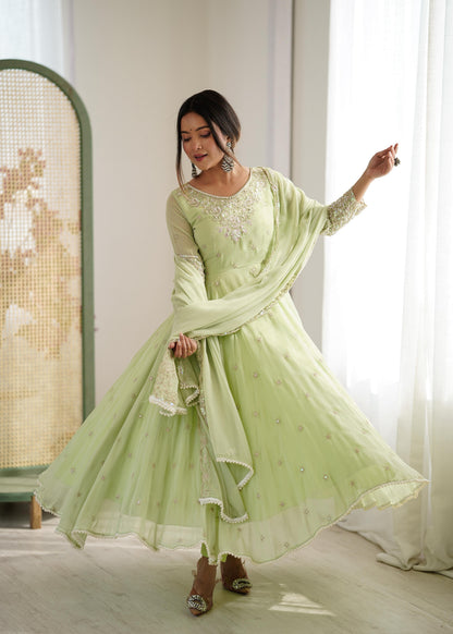 Elegant Embroidered Rembo Sequence Designer Anarkali Three Piece Set