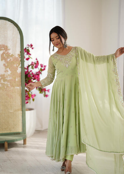 Elegant Embroidered Rembo Sequence Designer Anarkali Three Piece Set