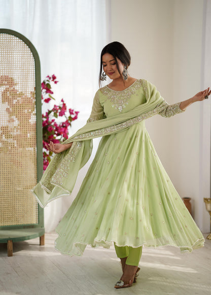Elegant Embroidered Rembo Sequence Designer Anarkali Three Piece Set