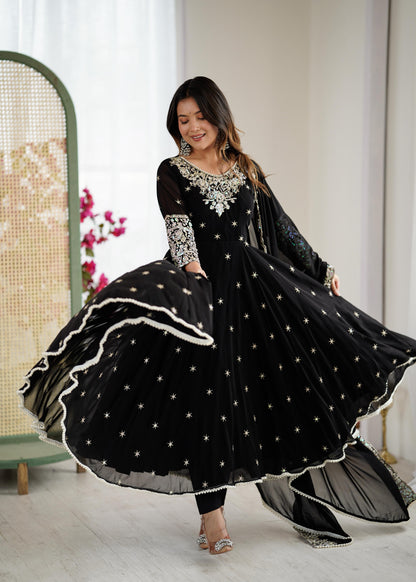 Elegant Embroidered Rembo Sequence Designer Anarkali Three Piece Set