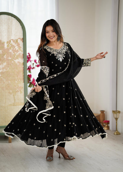 Elegant Embroidered Rembo Sequence Designer Anarkali Three Piece Set