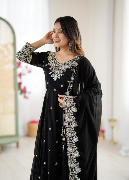 Elegant Embroidered Rembo Sequence Designer Anarkali Three Piece Set