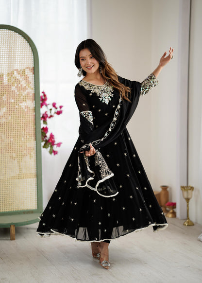 Elegant Embroidered Rembo Sequence Designer Anarkali Three Piece Set
