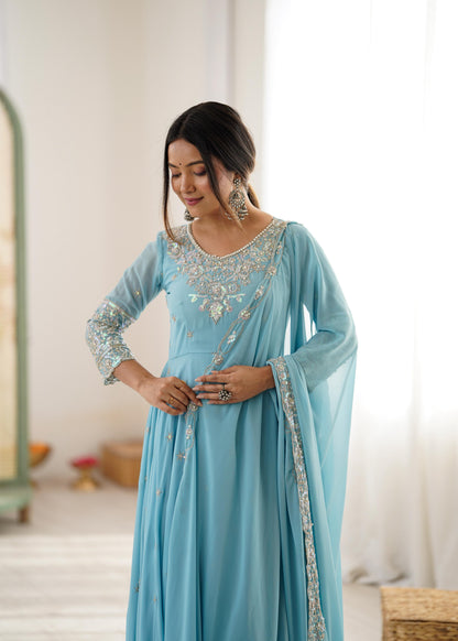 Elegant Embroidered Rembo Sequence Designer Anarkali Three Piece Set