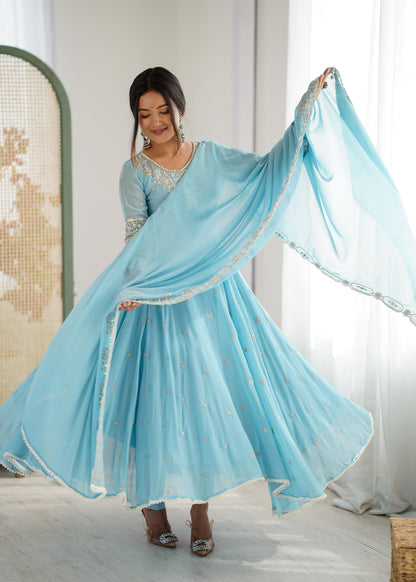 Elegant Embroidered Rembo Sequence Designer Anarkali Three Piece Set