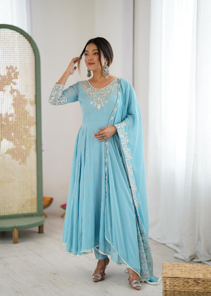 Elegant Embroidered Rembo Sequence Designer Anarkali Three Piece Set