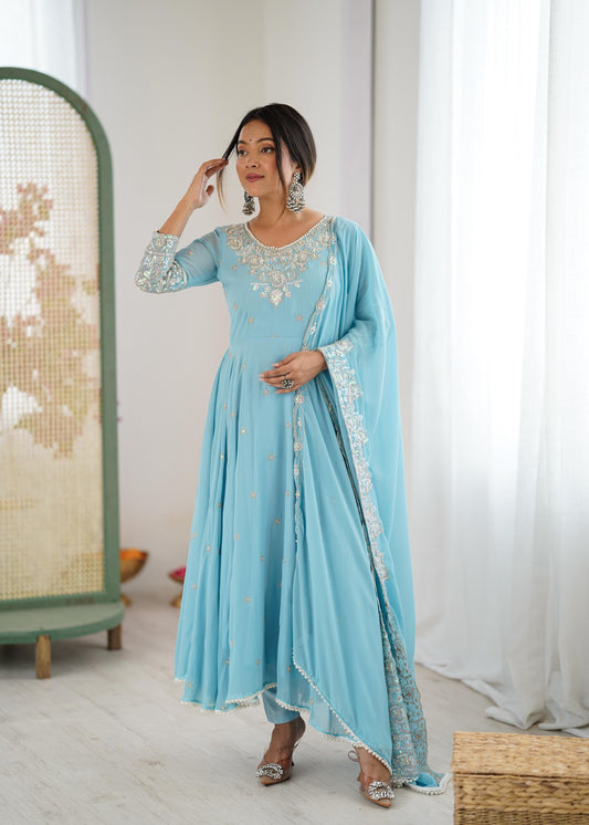 Elegant Embroidered Rembo Sequence Designer Anarkali Three Piece Set