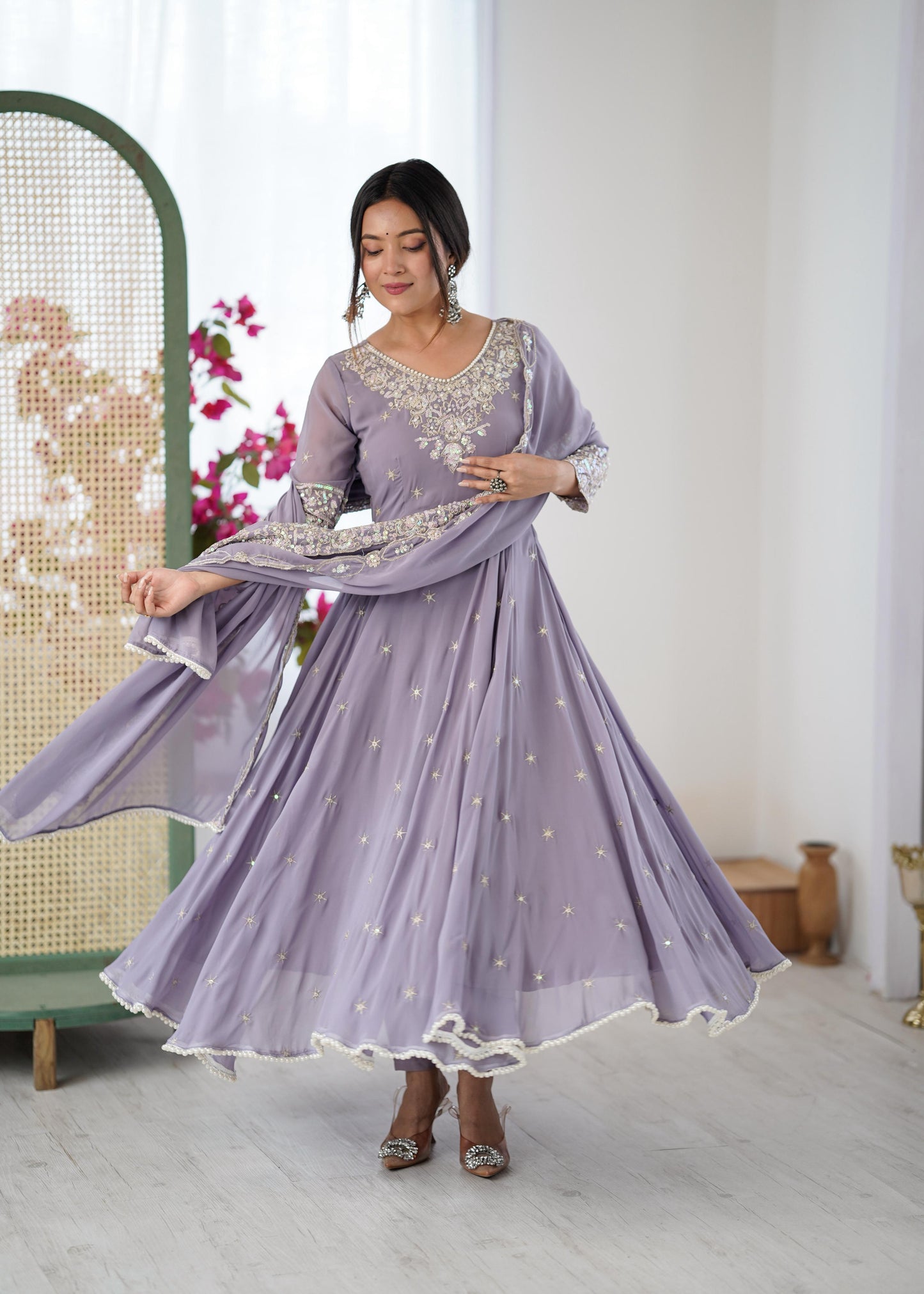 Elegant Embroidered Rembo Sequence Designer Anarkali Three Piece Set