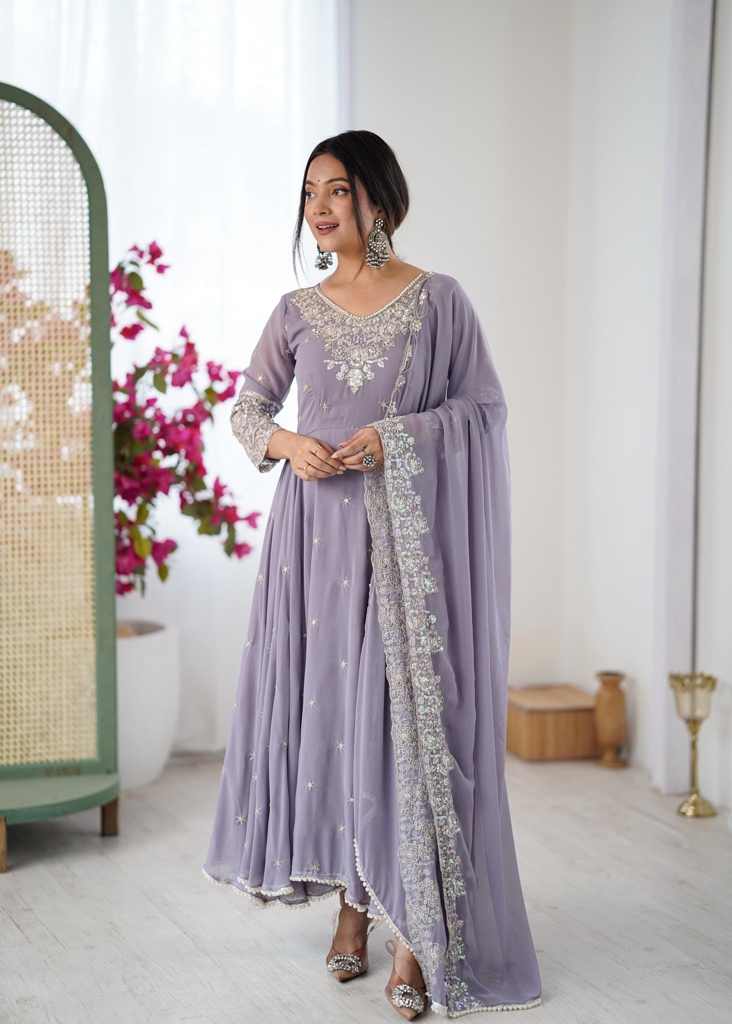 Elegant Embroidered Rembo Sequence Designer Anarkali Three Piece Set