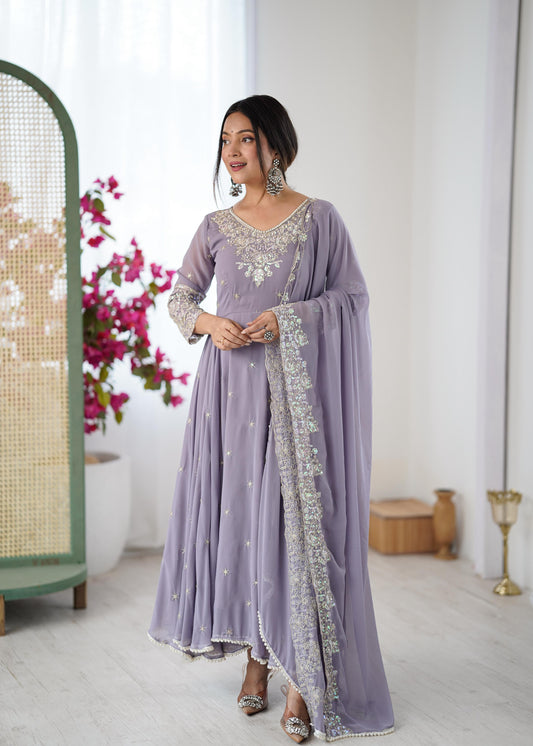 Elegant Embroidered Rembo Sequence Designer Anarkali Three Piece Set