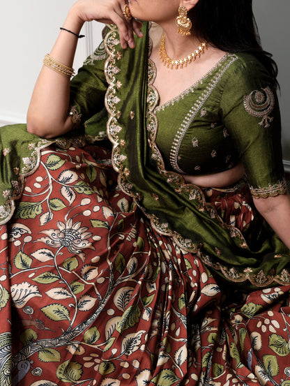 Kalamkari Print Lehenga Choli with Dupatta