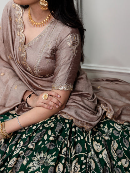 Kalamkari Print Lehenga Choli with Dupatta