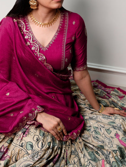 Kalamkari Print Lehenga Choli with Dupatta