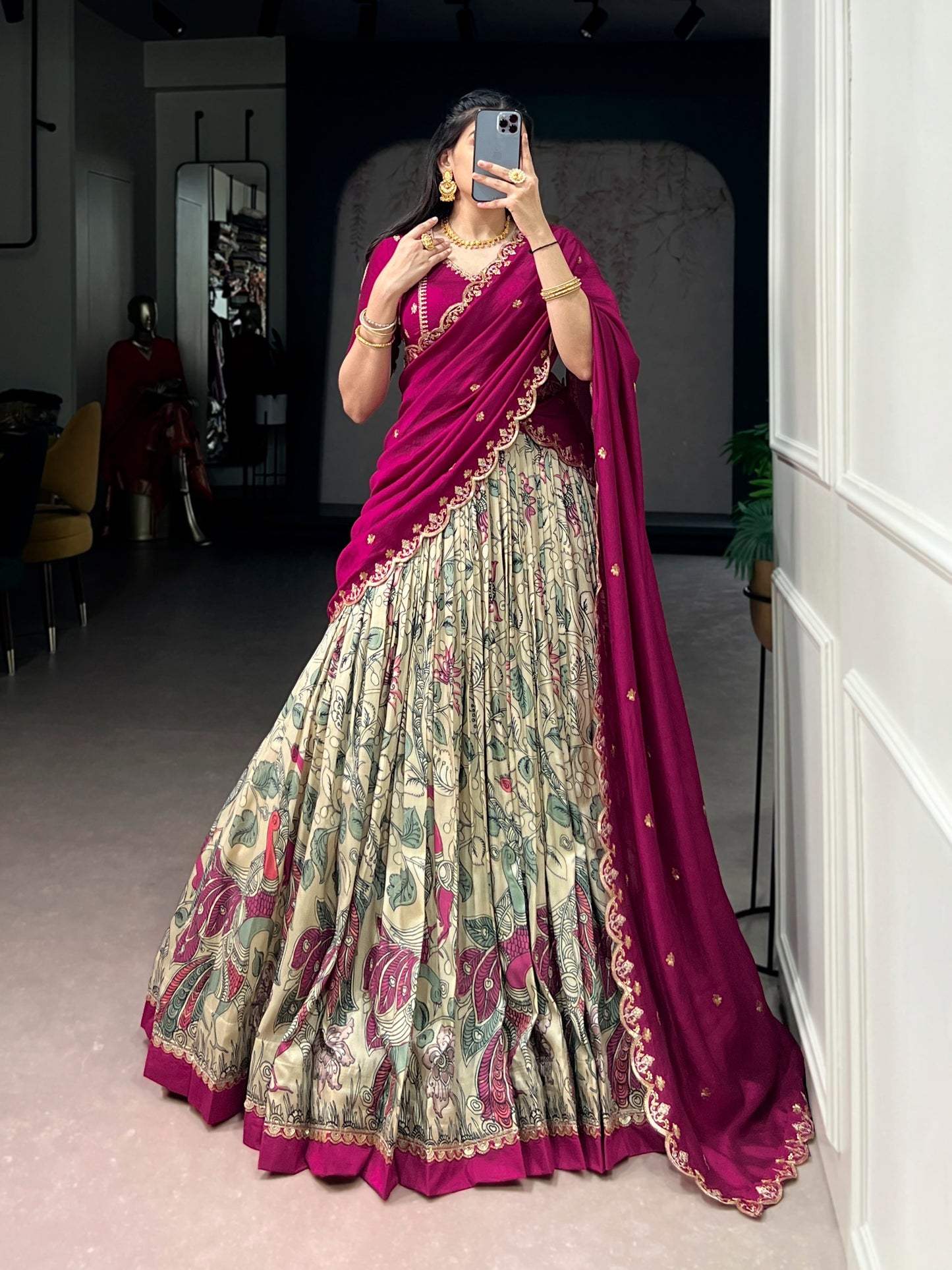 Kalamkari Print Lehenga Choli with Dupatta