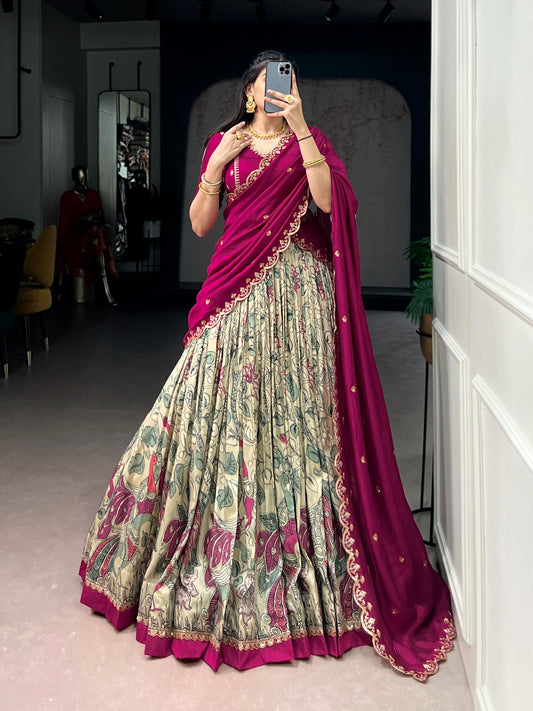 Kalamkari Print Lehenga Choli with Dupatta