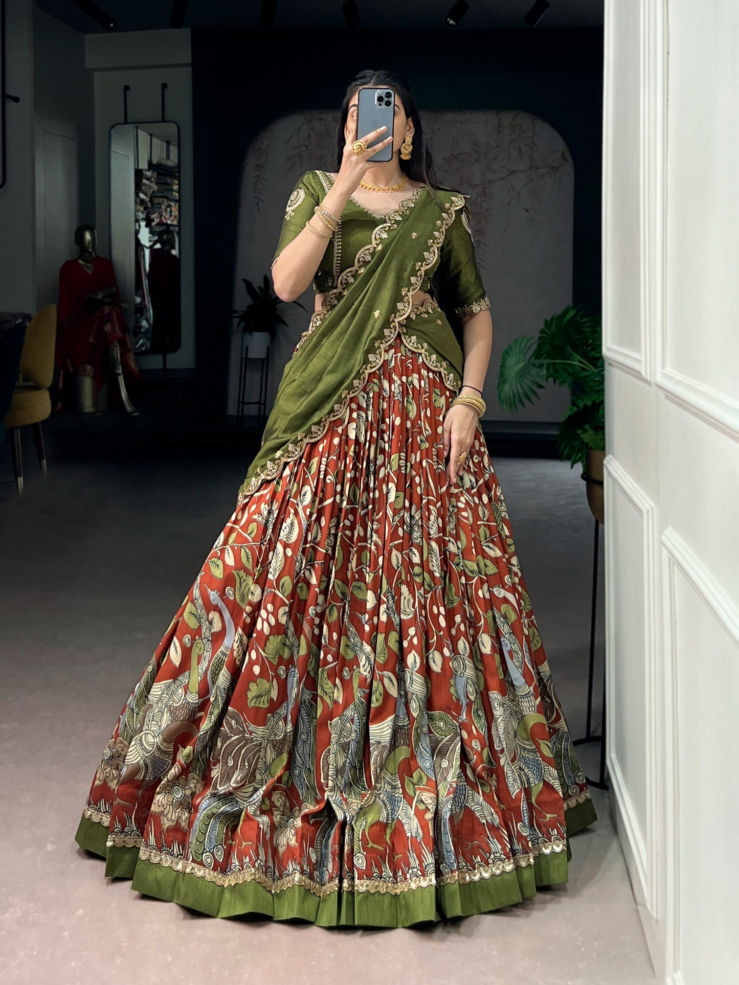 Kalamkari Print Lehenga Choli with Dupatta