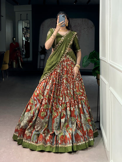 Kalamkari Print Lehenga Choli with Dupatta