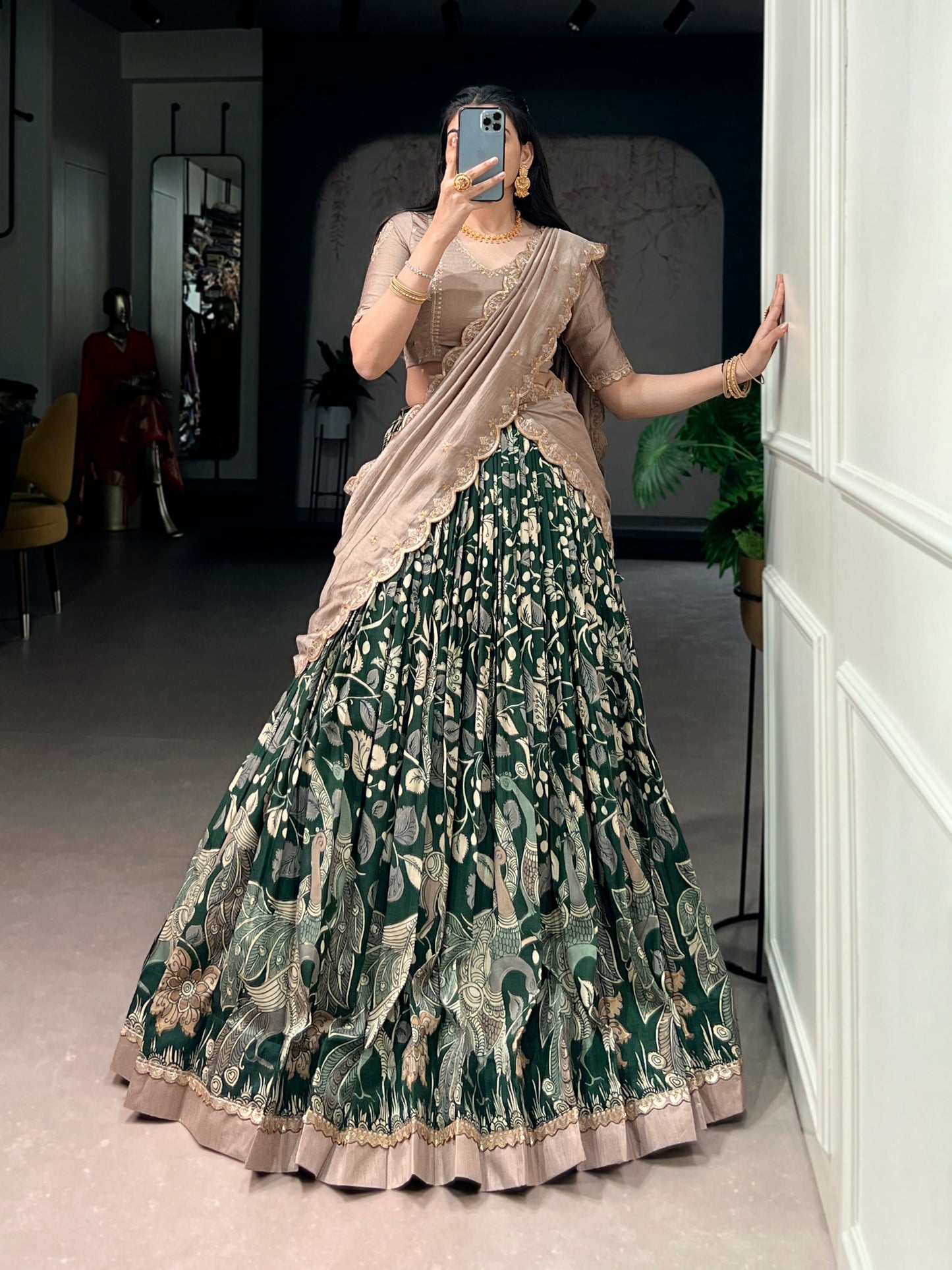 Kalamkari Print Lehenga Choli with Dupatta