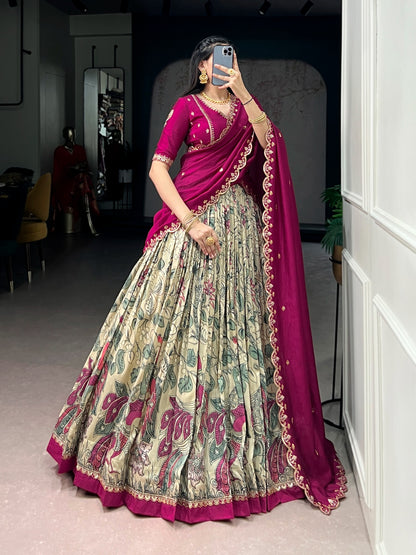 Kalamkari Print Lehenga Choli with Dupatta