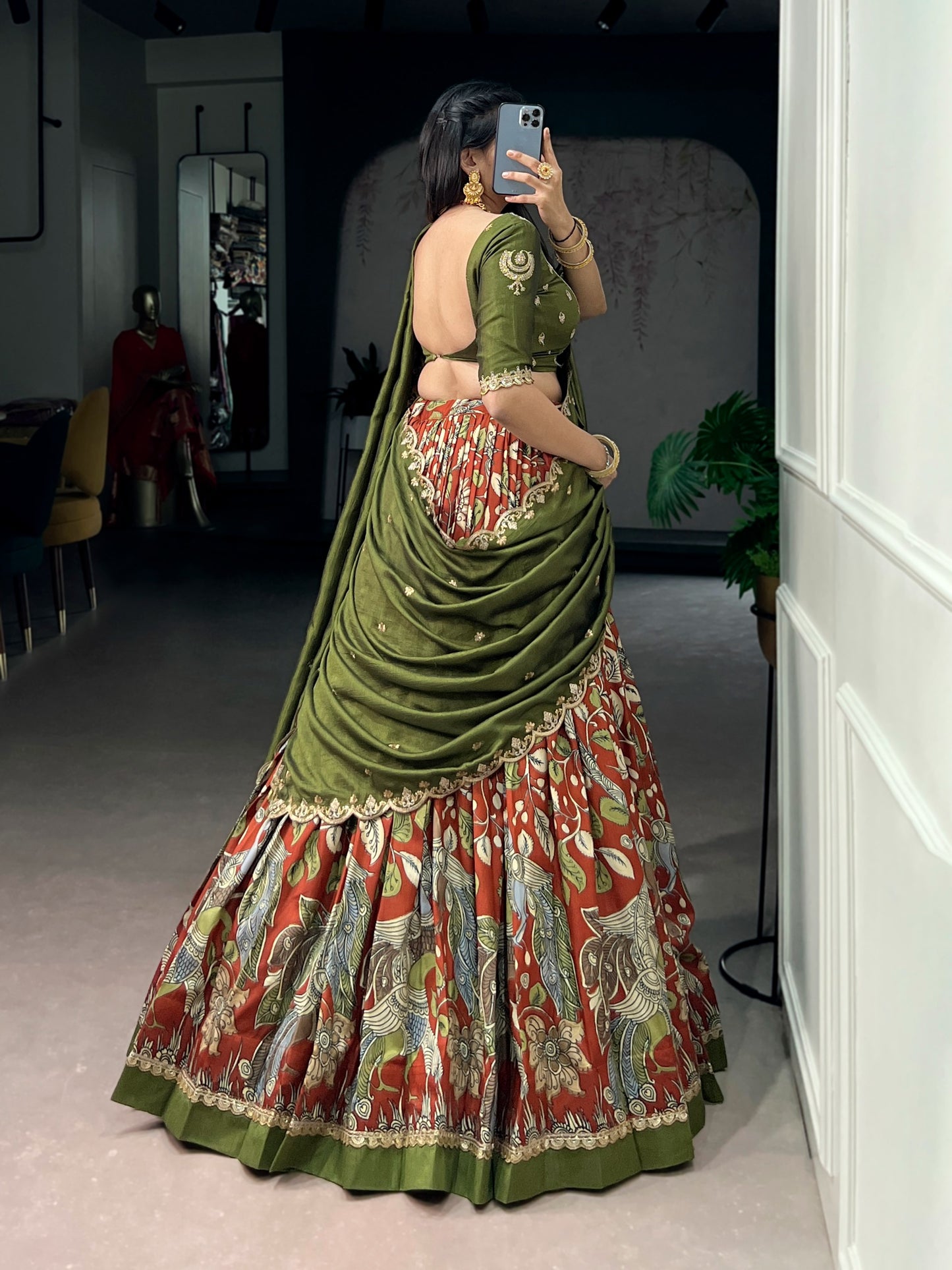 Kalamkari Print Lehenga Choli with Dupatta