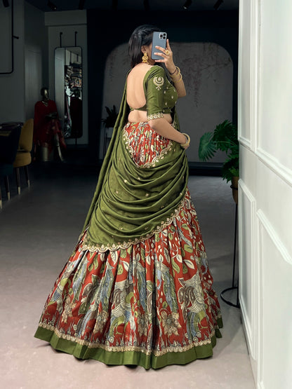 Kalamkari Print Lehenga Choli with Dupatta