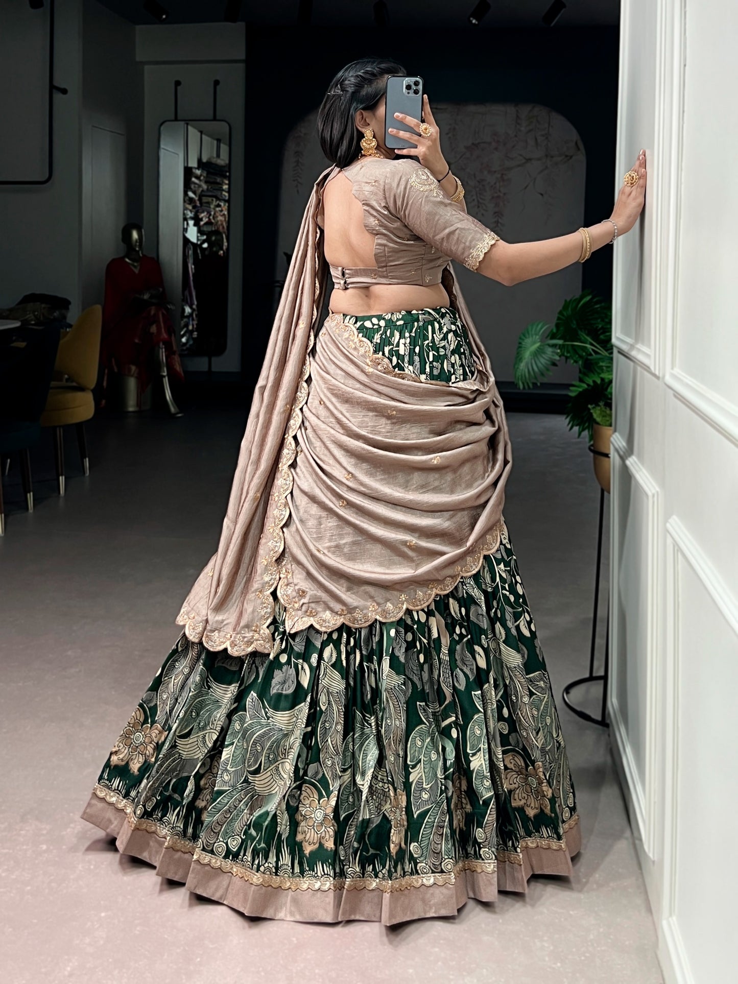 Kalamkari Print Lehenga Choli with Dupatta