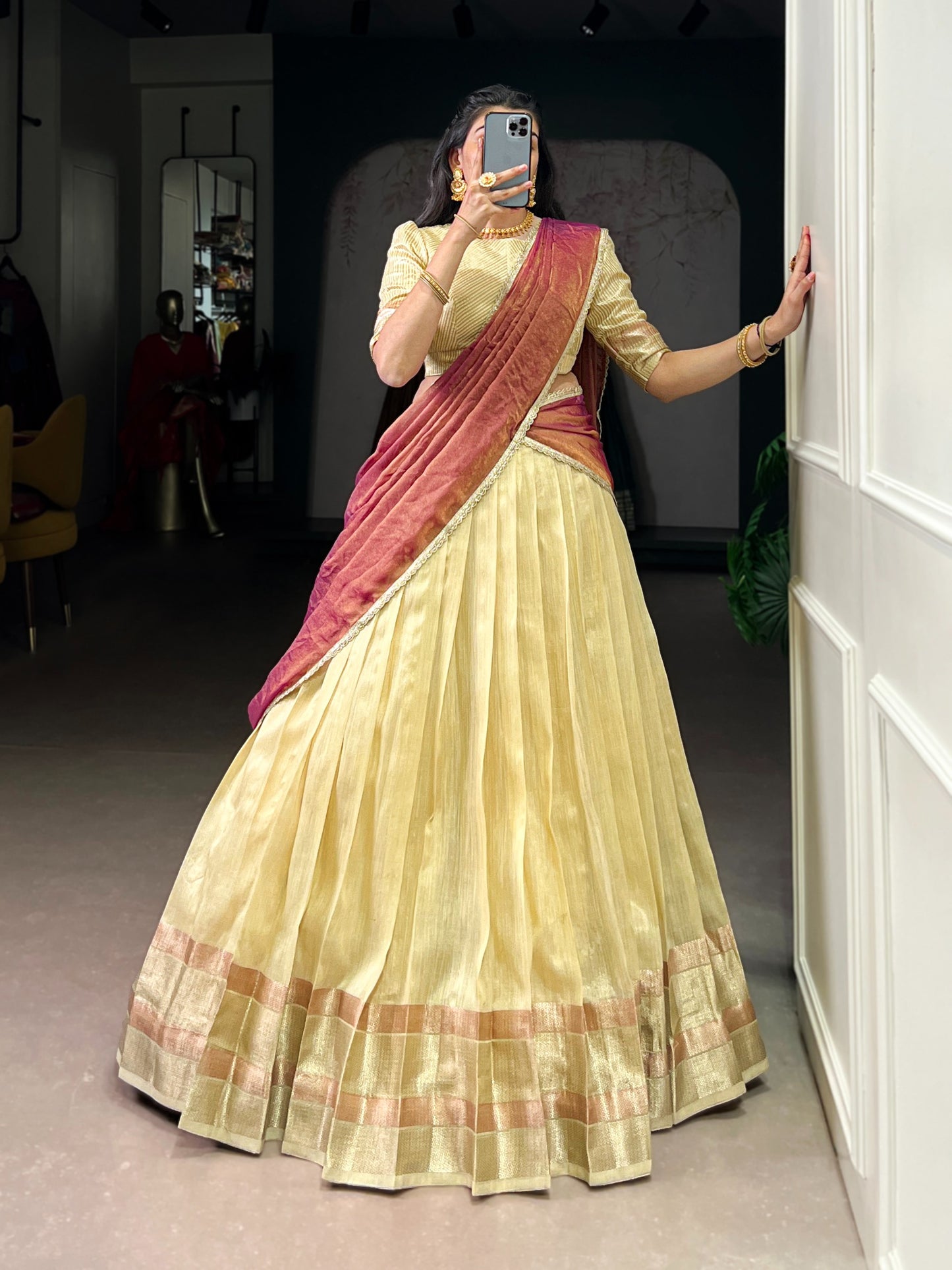 Dupion Silk Ready to Wear Lehenga Choli with Dupatta
