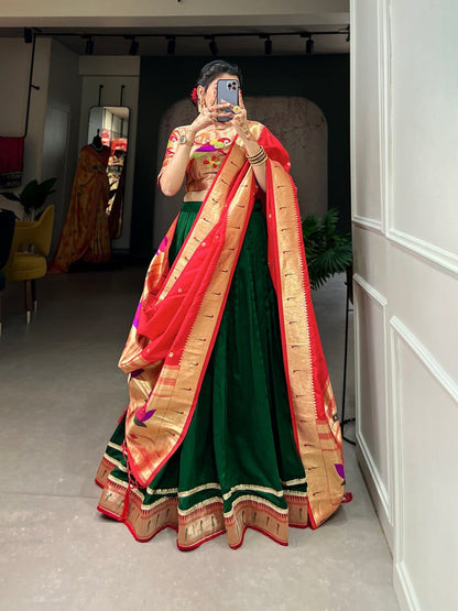 Green Colour Paithani Lehenga Choli with Dupatta