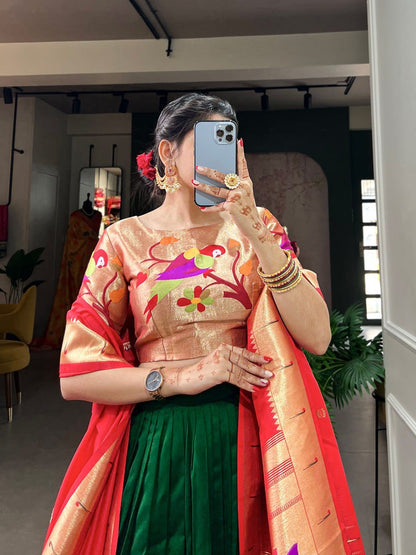 Green Colour Paithani Lehenga Choli with Dupatta