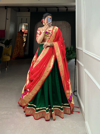 Green Colour Paithani Lehenga Choli with Dupatta