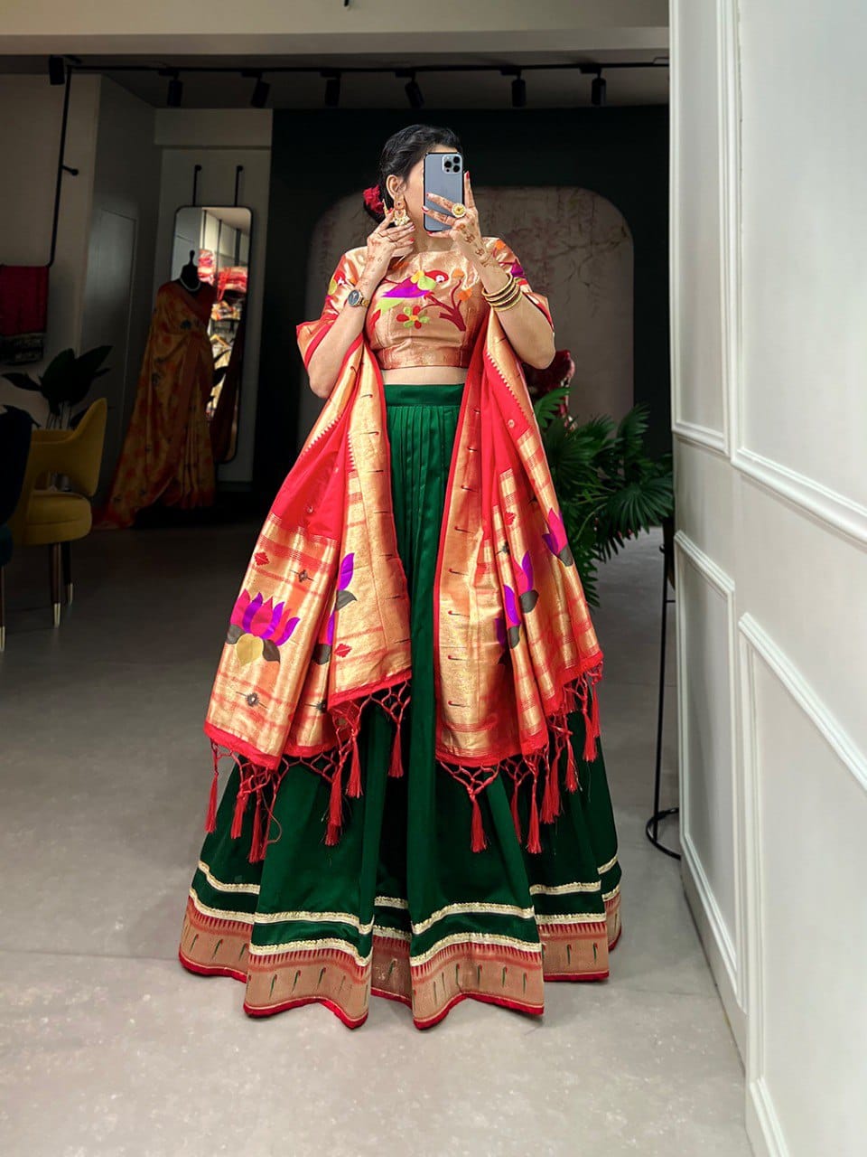 Green Colour Paithani Lehenga Choli with Dupatta
