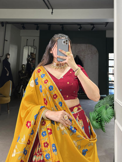 Maroon Colour Tussar Silk Printed Lehenga Choli