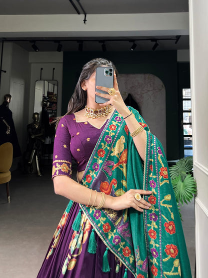 Purple Colour Tussar Silk Printed Lehenga Choli