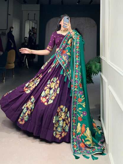 Purple Colour Tussar Silk Printed Lehenga Choli
