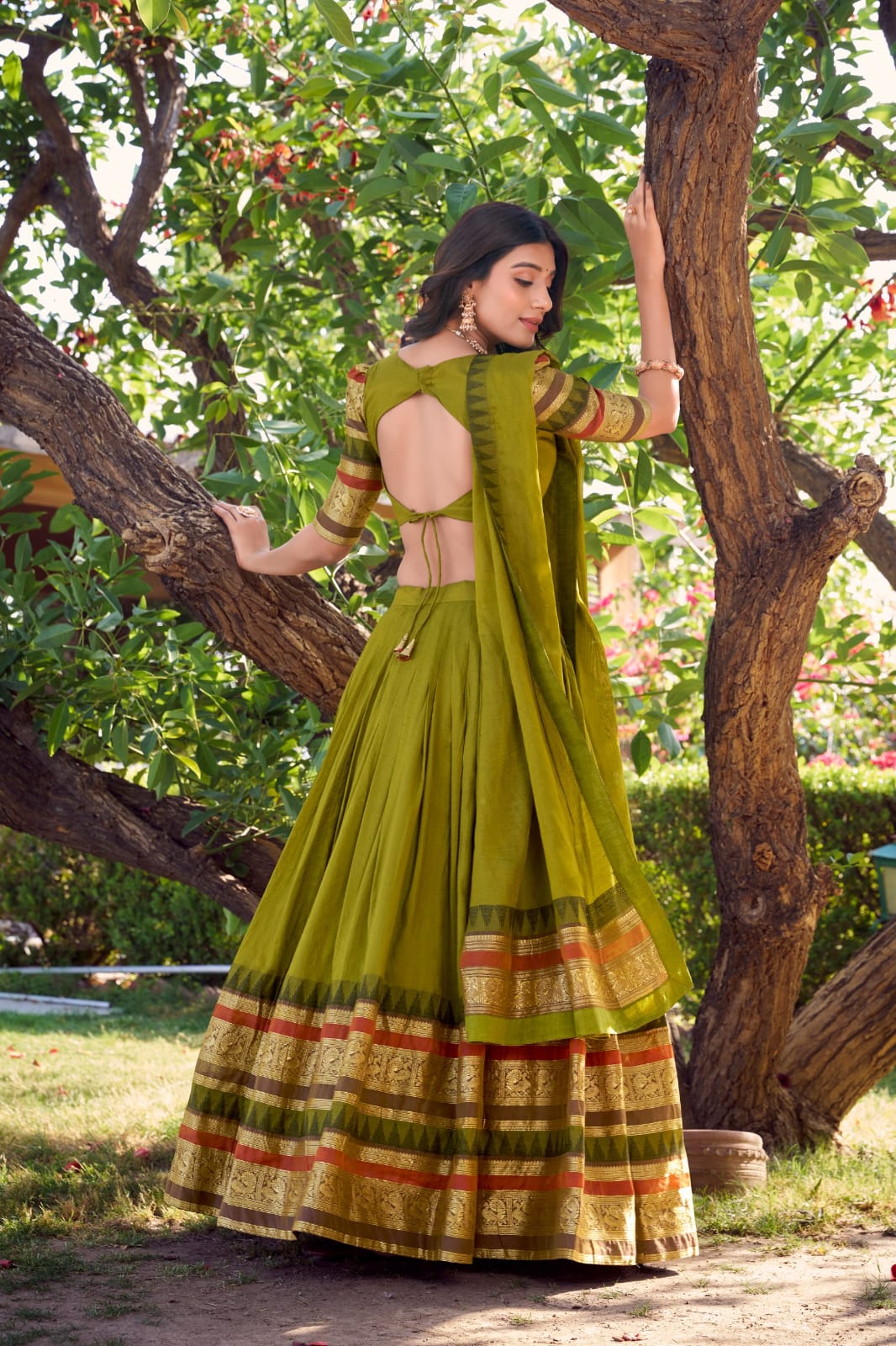 Mehendi Green Lehenga Choli With Dupatta | Traditional South Indian Half Saree
