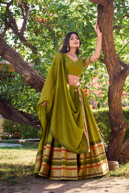 Mehendi Green Lehenga Choli With Dupatta | Traditional South Indian Half Saree