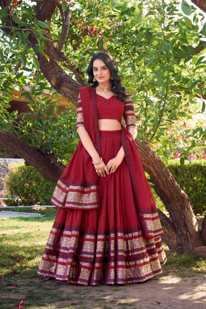 Red Traditional Lehenga Choli With Dupatta | Traditional South Indian Half Saree