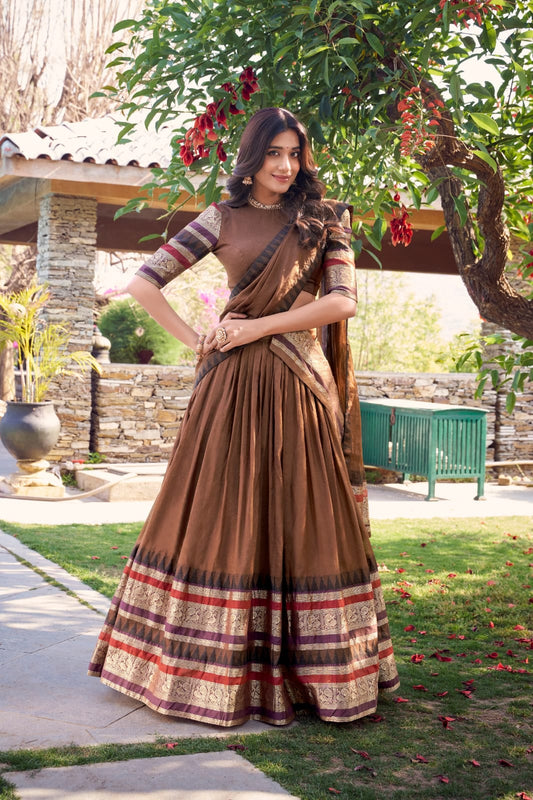 Brown Traditional Lehenga Choli With Dupatta | Traditional South Indian Half Saree