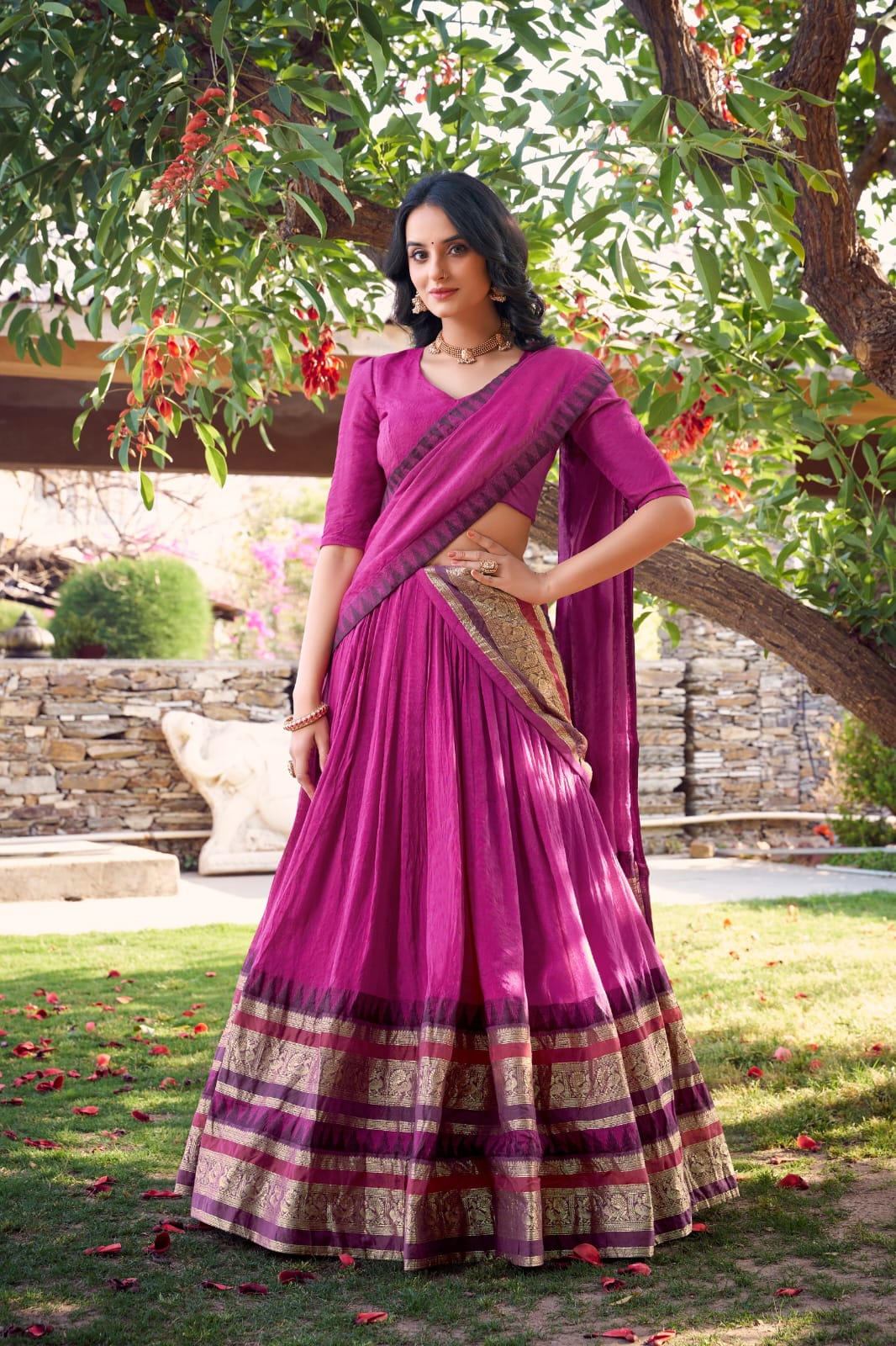Pink Traditional Lehenga Choli With Dupatta | Traditional South Indian Half Saree