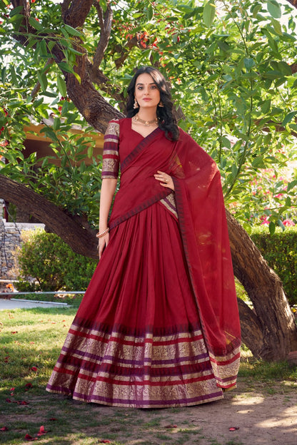 Red Traditional Lehenga Choli With Dupatta | Traditional South Indian Half Saree