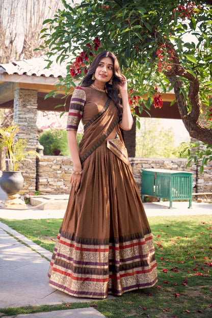 Brown Traditional Lehenga Choli With Dupatta | Traditional South Indian Half Saree