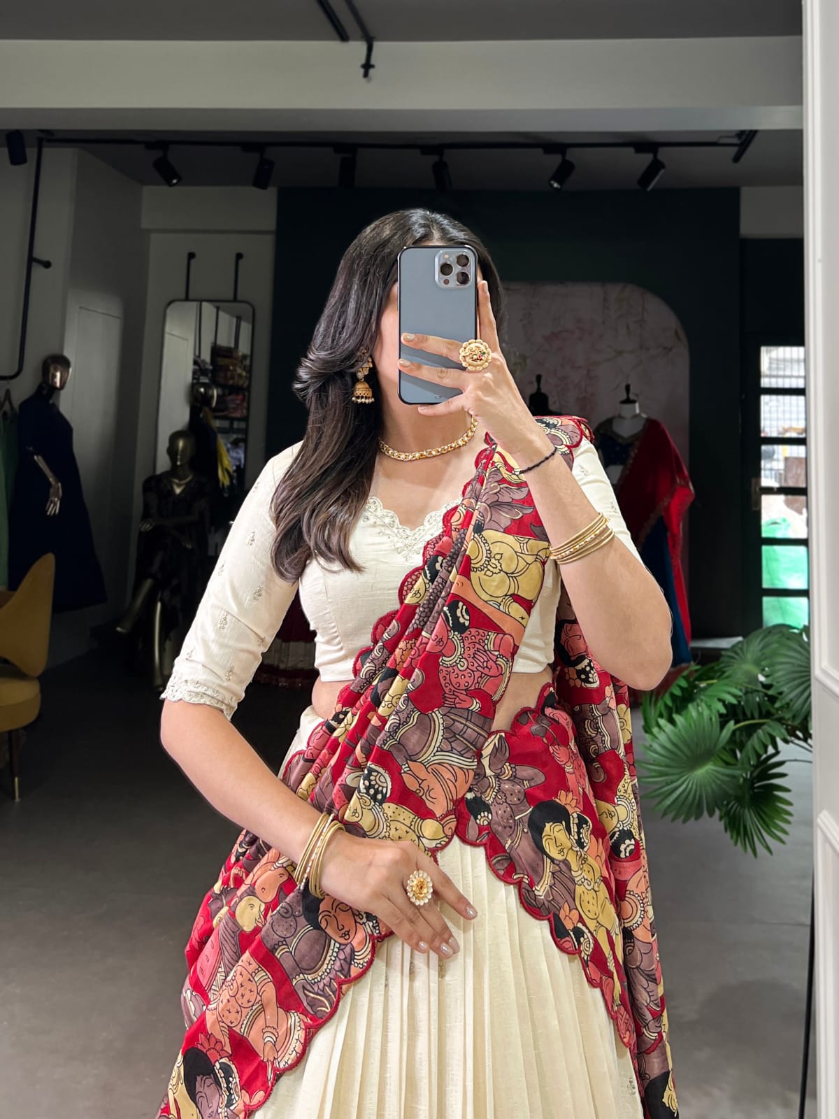 Kalamkari Print Traditional Lehenga Choli With Dupatta | Traditional South Indian Half Saree