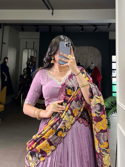 Kalamkari Print Traditional Lehenga Choli With Dupatta | Traditional South Indian Half Saree