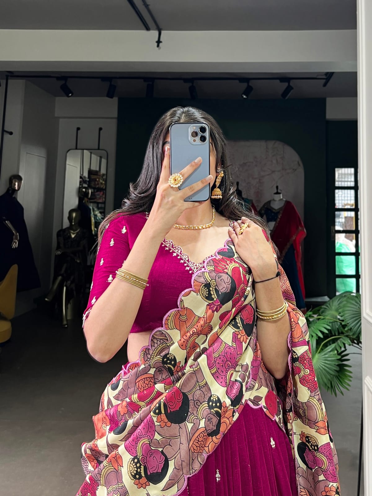 Kalamkari Print Traditional Lehenga Choli With Dupatta | Traditional South Indian Half Saree